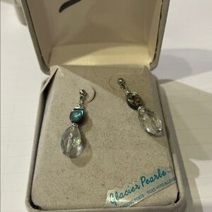 Silver and Green Drop Earrings